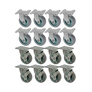 KIT 16 UN RODA RODÍZIO FIXO E GIRATÓRIO FREIO PVC BP 3" 75MM