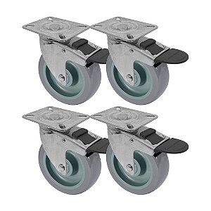 KIT 4 UN RODA RODÍZIO GIRATÓRIO FREIO TRAVA PVC BP 3 PO 75MM