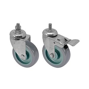 KIT 2 UN RODA RODÍZIO ROSCA GIRATÓRIO FREIO TRAVA PVC BP 3"