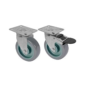 KIT 2 UN RODA RODÍZIO GIRATÓRIO FREIO TRAVA PVC BP 3 PO 75MM