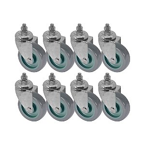 KIT 8 UN RODA RODÍZIO GIRATÓRIO ROSCA PVC BP 5 POL 130MM