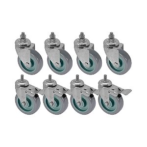 KIT 8 UN RODA RODÍZIO ROSCA GIRATÓRIO FREIO TRAVA PVC BP 5"
