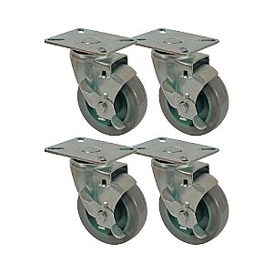 KIT 4 UN RODA RODÍZIO GIRATÓRIO FREIO PVC BP 5 POL 130MM