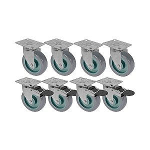 KIT 8 UN RODA RODÍZIO GIRATÓRIO FREIO TRAVA PVC BP 5" 130MM