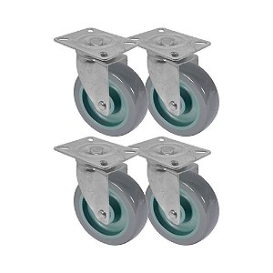 KIT 4 UN RODA RODÍZIO GIRATÓRIO PVC BP 5 POL 130MM MÓVEIS