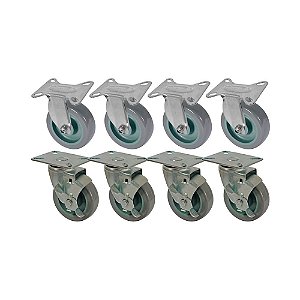 KIT 8 UN RODA RODÍZIO FIXO E GIRATÓRIO FREIO PVC BP 5" 130MM