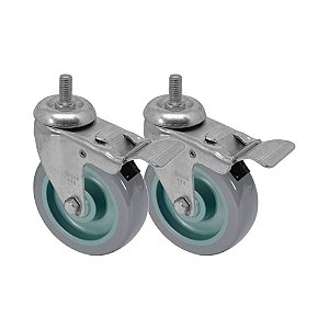 KIT 2 UN RODA RODÍZIO GIRATÓRIO ROSCA TRAVA PVC BP 5" 130MM
