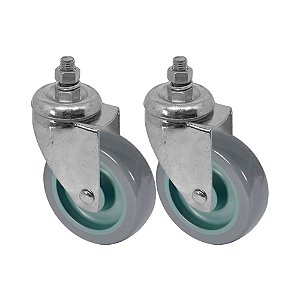 KIT 2 UN RODA RODÍZIO GIRATÓRIO ROSCA PVC BP 5 POL 130MM