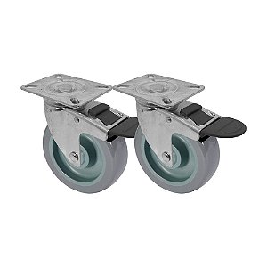 KIT 2 UN RODA RODÍZIO GIRATÓRIO FREIO TRAVA PVC BP 5" 130MM