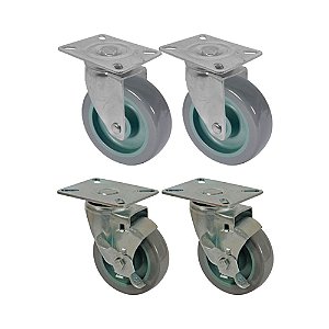 KIT 4 UN RODA RODÍZIO GIRATÓRIO FREIO PVC BP 5 POL 130MM