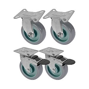 KIT 4 UN RODA RODÍZIO FIXO GIRATÓRIO FREIO TRAVA PVC BP 5"