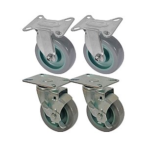 KIT 4 UN RODA RODÍZIO FIXO E GIRATÓRIO FREIO PVC BP 5" 130MM