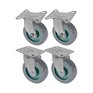 KIT 4 UN RODA RODÍZIO FIXO E GIRATÓRIO PVC BP 5 POL 130MM