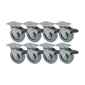 KIT 8 UN RODA RODÍZIO GIRATÓRIO FREIO TRAVA PVC BP 4" 100MM