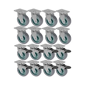 KIT 16 UN RODA RODÍZIO GIRATÓRIO FREIO TRAVA PVC BP 4" 100MM