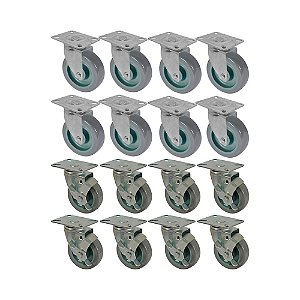 KIT 16 UN RODA RODÍZIO GIRATÓRIO FREIO PVC BP 4 POL 100MM