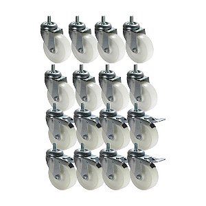 KIT 16 UN RODA RODÍZIO ROSCA GIRATÓRIO FREIO TRAVA NYLON 3"