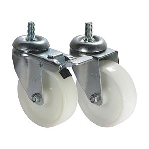 KIT 2 UN RODA RODÍZIO ROSCA GIRATÓRIO FREIO NYLON 3 POL 75MM