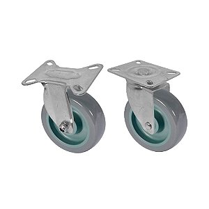 KIT 2 UN RODA RODÍZIO FIXO E GIRATÓRIO PVC BP 5 POL 130MM