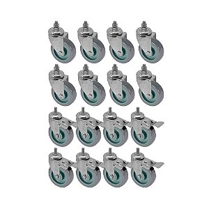 KIT 16 UN RODA RODÍZIO ROSCA GIRATÓRIO FREIO TRAVA PVC BP 5"