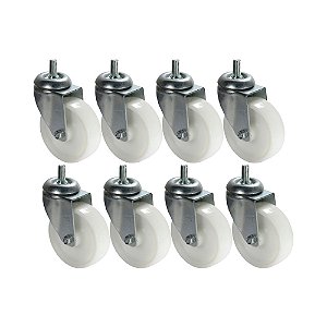 KIT 8 UN RODA RODÍZIO GIRATÓRIO ROSCA NYLON 4 POL 100MM