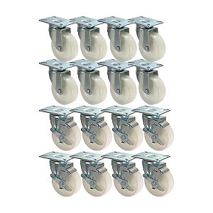 KIT 16 UN RODA RODÍZIO GIRATÓRIO FREIO NYLON 4 POL 100MM