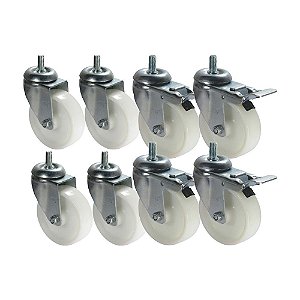 KIT 8 UN RODA RODÍZIO ROSCA GIRATÓRIO FREIO TRAVA NYLON 4"