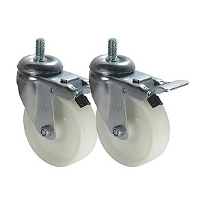 KIT 2 UN RODA RODÍZIO GIRATÓRIO ROSCA FREIO TRAVA NYLON 4"