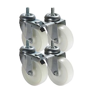 KIT 4 UN RODA RODÍZIO ROSCA GIRATÓRIO FREIO TRAVA NYLON 4"