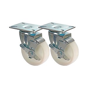 KIT 2 UN RODA RODÍZIO GIRATÓRIO FREIO NYLON 4 POL 100MM