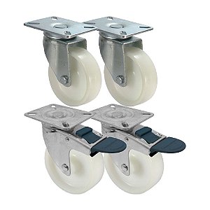 KIT 4 UN RODA RODÍZIO GIRATÓRIO FREIO TRAVA NYLON 4 PO 100MM
