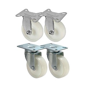 KIT 4 UN RODA RODÍZIO FIXO E GIRATÓRIO NYLON 4 POL 100MM