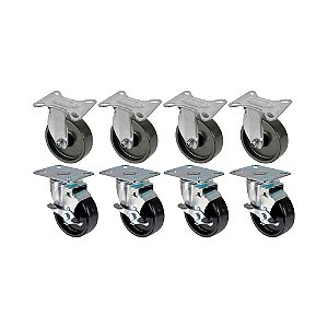 KIT 8 UN RODA RODÍZIO FIXO GIRATÓRIO FREIO POLIPROPILENO 3"