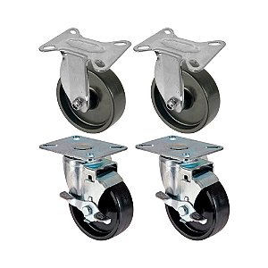 KIT 4 UN RODA RODÍZIO FIXO GIRATÓRIO FREIO POLIPROPILENO 3"