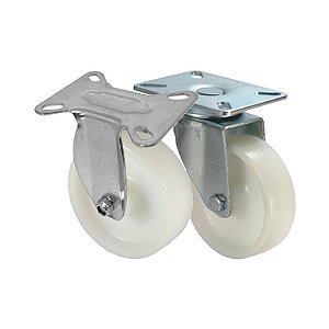 KIT 2 UN RODA RODÍZIO FIXO E GIRATÓRIO NYLON 5 POL 130MM
