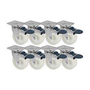 KIT 8 UN RODA RODÍZIO GIRATÓRIO FREIO TRAVA NYLON 5 PO 130MM