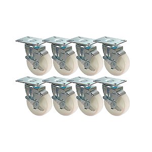 KIT 8 UN RODA RODÍZIO GIRATÓRIO FREIO NYLON 5 POL 130MM