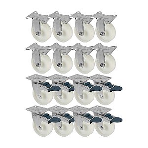 KIT 16 UN RODA RODÍZIO FIXO GIRATÓRIO FREIO TRAVA NYLON 5"