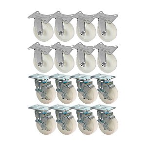 KIT 16 UN RODA RODÍZIO FIXO E GIRATÓRIO FREIO NYLON 5" 130MM
