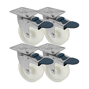 KIT 4 UN RODA RODÍZIO GIRATÓRIO FREIO TRAVA NYLON 5 PO 130MM