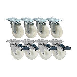 KIT 8 UN RODA RODÍZIO GIRATÓRIO FREIO TRAVA NYLON 5 PO 130MM