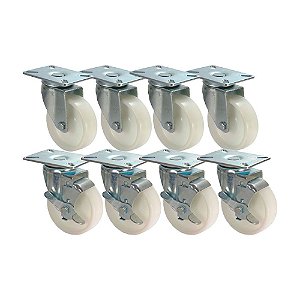 KIT 8 UN RODA RODÍZIO GIRATÓRIO FREIO NYLON 5 POL 130MM