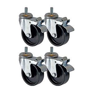 KIT 4 UN RODA RODÍZIO GIRATÓRIO ROSCA TRAVA POLIPROPILENO 4"