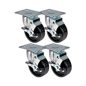 KIT 4 UN RODA RODÍZIO GIRATÓRIO FREIO POLIPROPILENO 4 POL
