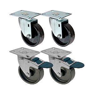 KIT 4 UN RODA RODÍZIO GIRATÓRIO FREIO TRAVA POLIPROPILENO 4"