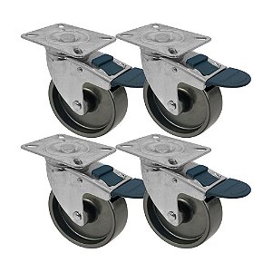 KIT 4 UN RODA RODÍZIO GIRATÓRIO FREIO TRAVA POLIPROPILENO 5"
