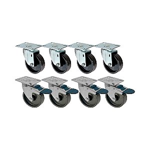 KIT 8 UN RODA RODÍZIO GIRATÓRIO FREIO TRAVA POLIPROPILENO 5"