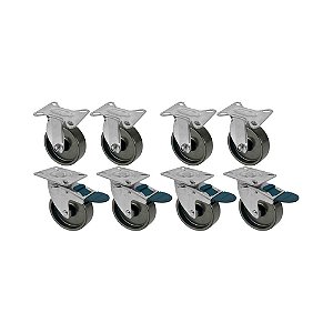 KIT 8 UN RODA RODÍZIO FIXO GIRATÓRIO TRAVA POLIPROPILENO 5"