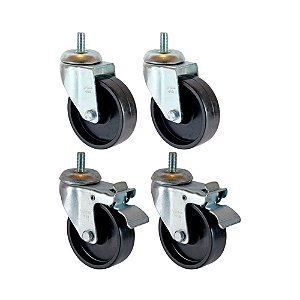 KIT 4 UN RODA RODÍZIO ROSCA GIRATÓRIO FREIO POLIPROPILENO 5"