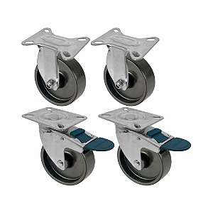KIT 4 UN RODA RODÍZIO FIXO GIRATÓRIO FREIO POLIPROPILENO 5"